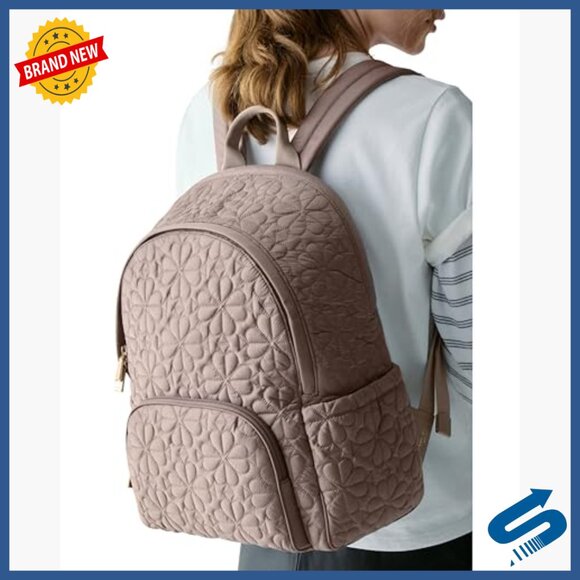 Large Quilted Fabric Backpack with Laptop Compartment, Adjustable Straps